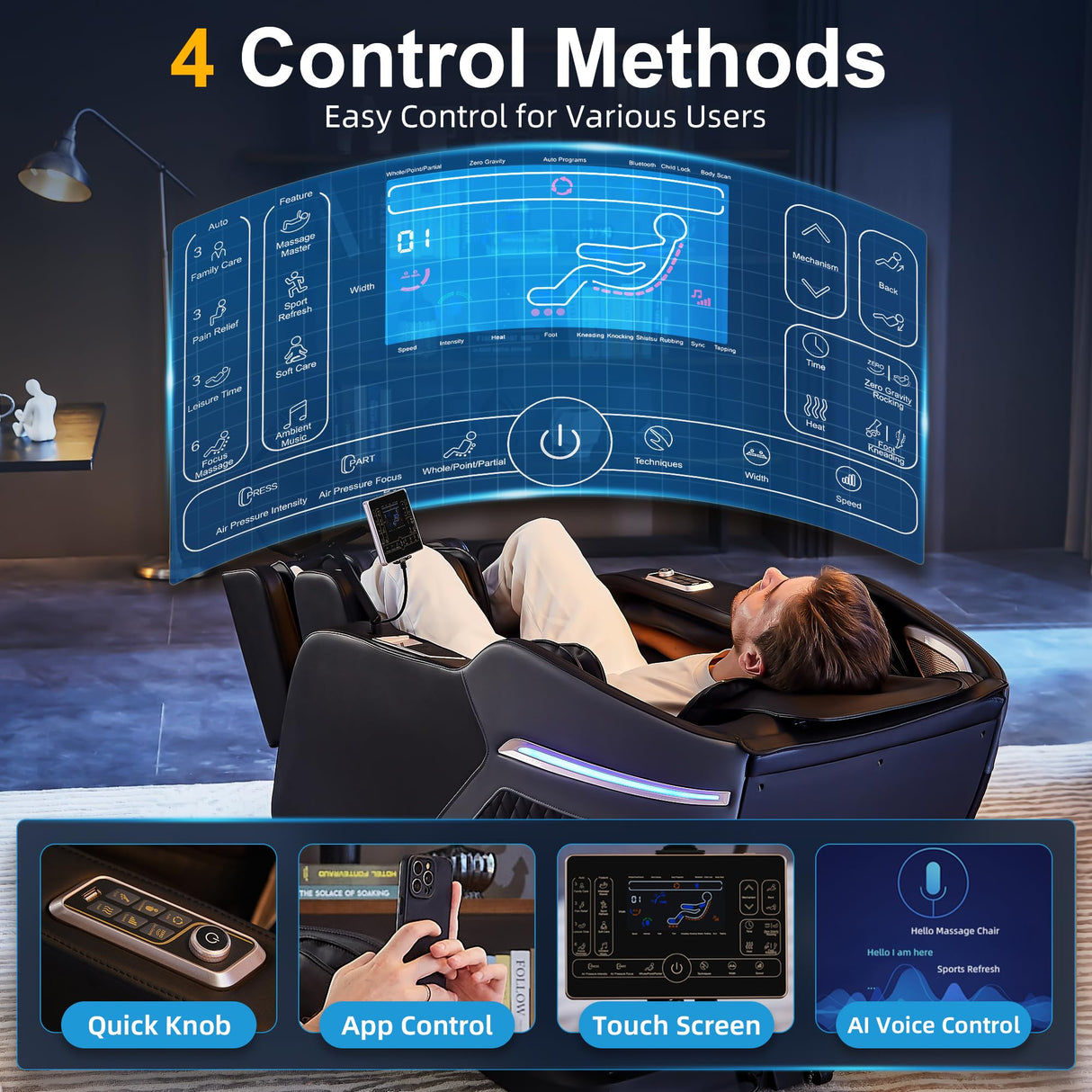 VUYSUYVY 4D Massage Chair Full Body, Zero Gravity SL-Track Massage Chair Recliner with AI, Body Scan, Heating, Calf Kneading, Rocking Sleep Mode, Airbags, Foot Rollers, 4 Control Ways, BH-5201 VUYSUYVY