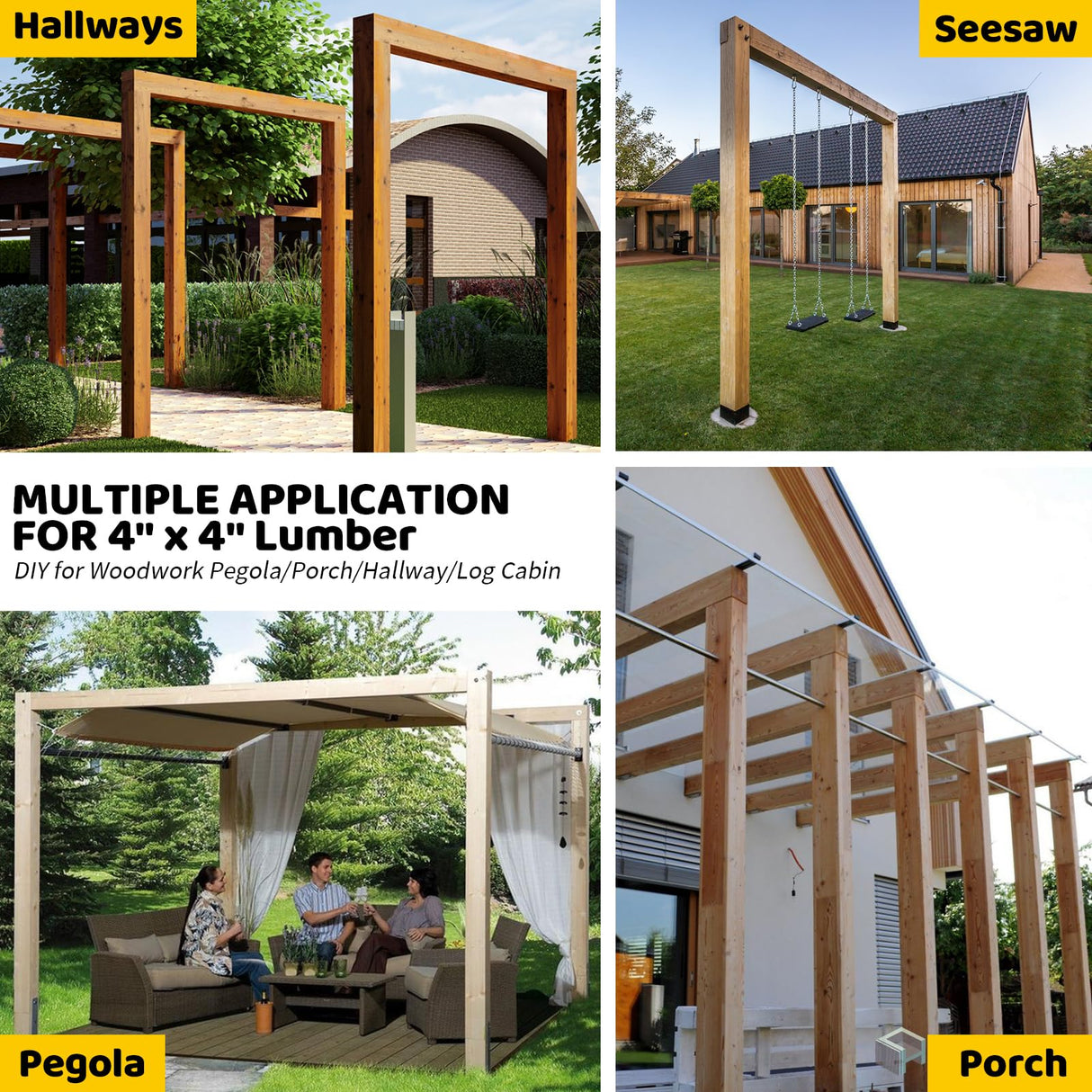 DEVALLEY 2-Way Pergola Brackets Kit, DIY L-Shaped Woodwork Brackets for 4" x 4" (Actual:3.5"x3.5") Lumber for Patio Pergolas, Gazebos, Log Cabin W/Hardware - 1 Pack DEVALLEY