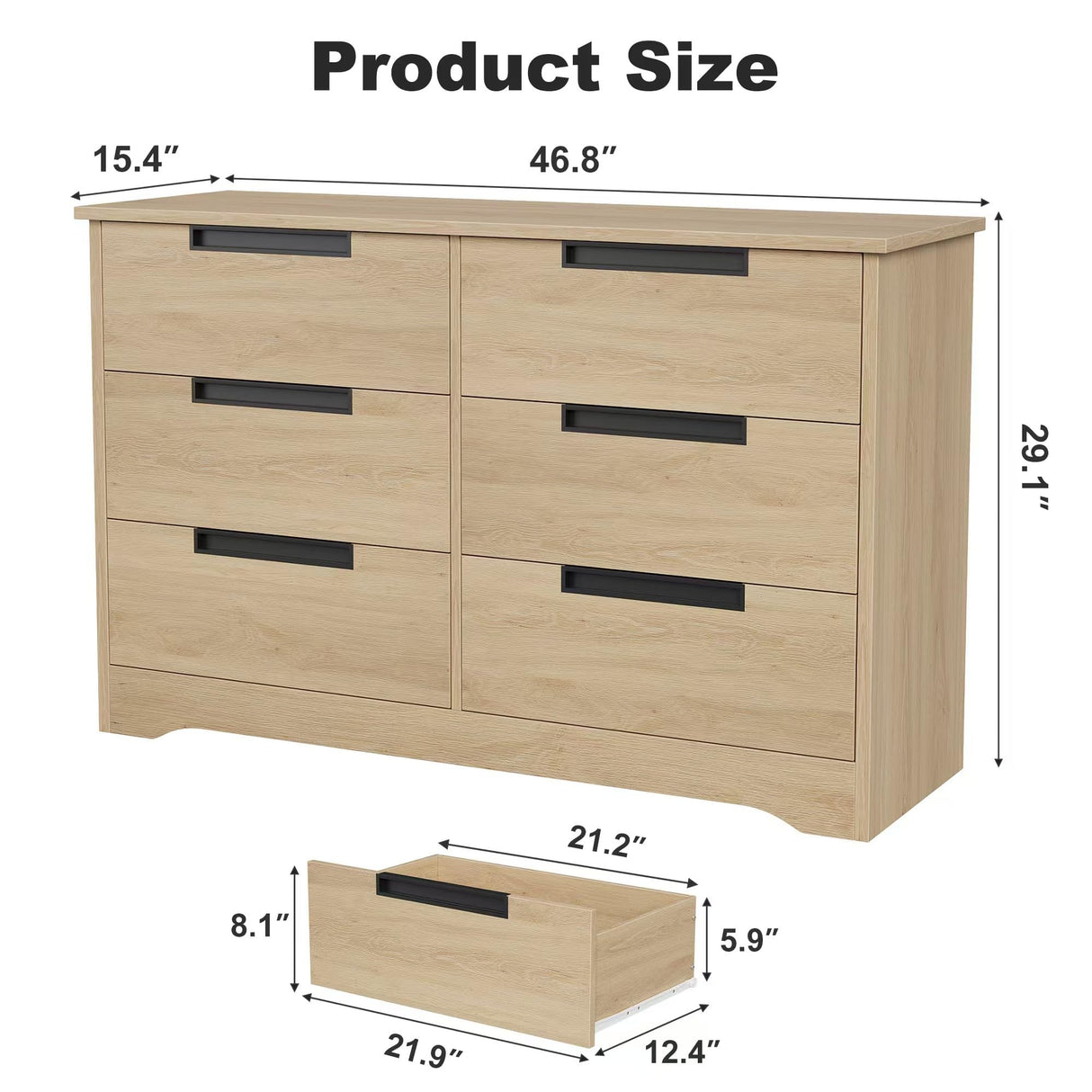 GarveeHome 6 Drawer Dresser for Bedroom, Natural Modern Double Dresser Organizer with Embedded Handles Design, Wooden Chest of Drawers for Living Room, Nursery, Hallway GarveeHome