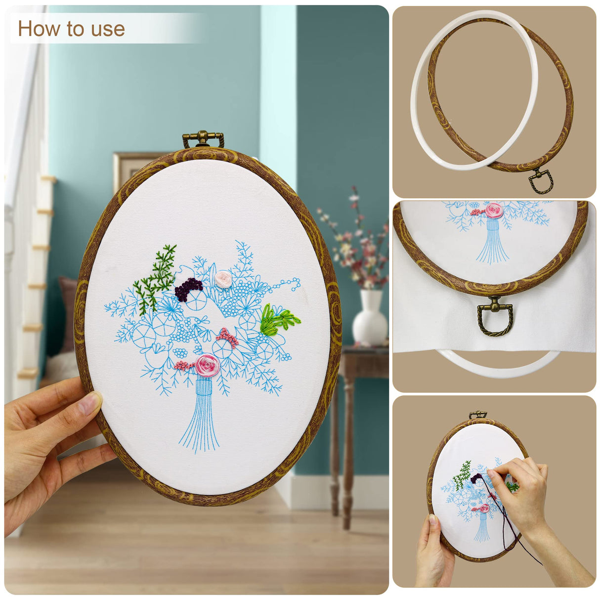 9'' Oval Embroidery Hoops - guofa 5PCS Decorative Cross Stitch Hoop Set, Imitated Wood Embroidery Frame Circle Hanging Arts Ornament (9in-5pcs) guofa