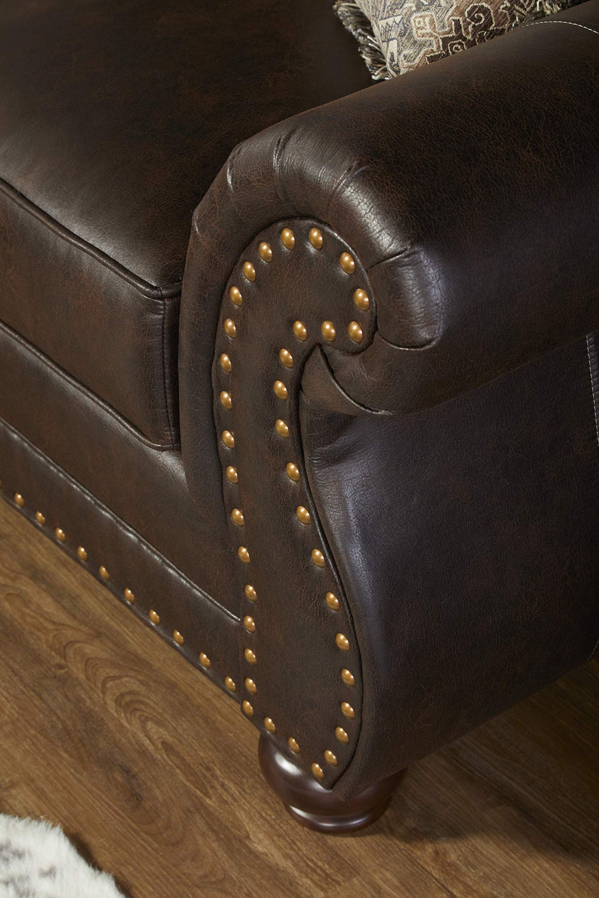 Roundhill Furniture Leinster Faux Leather Loveseat with Antique Bronze Nailheads Roundhill Furniture