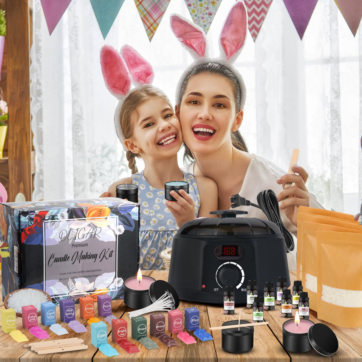 Oligar Complete Candle Making Kit, DIY Candle Making Supplies for Adults,Beginners, Including Bees Wax, Candle Wicks, Dyes, Melting Pot, Rich Scents, Spoon, Candle Jars, Rubber Pads, Decorative Label Oligar