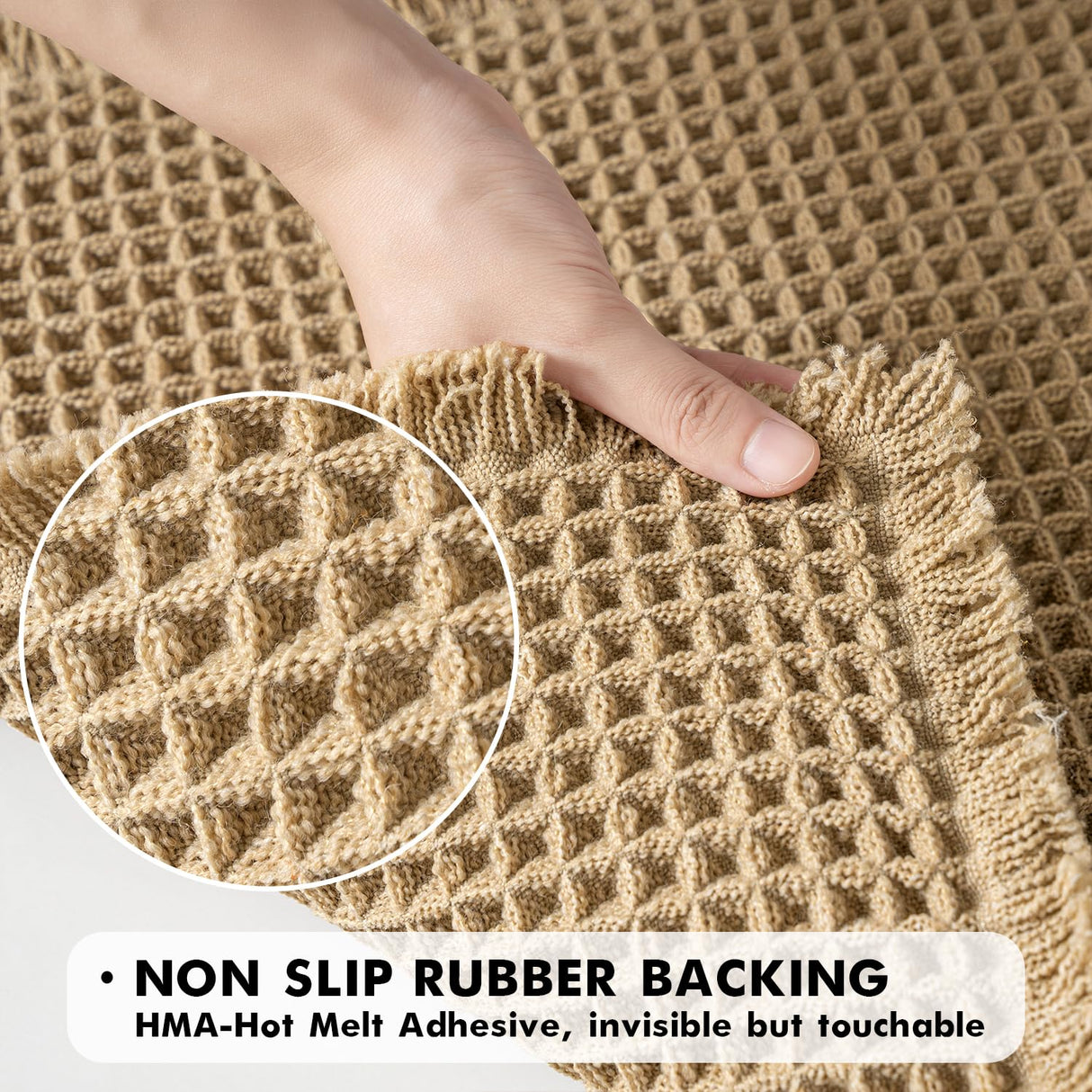 MIULEE Set of 2 Waffle Bathroom Rugs, Boho Bath Rugs Non Slip Washable, Super Absorbent Bath Mats, Ultra Soft Rubber Backed Shower Mats for Bathroom Floor, Tub and Shower, Brown, 18x30 Inch MIULEE
