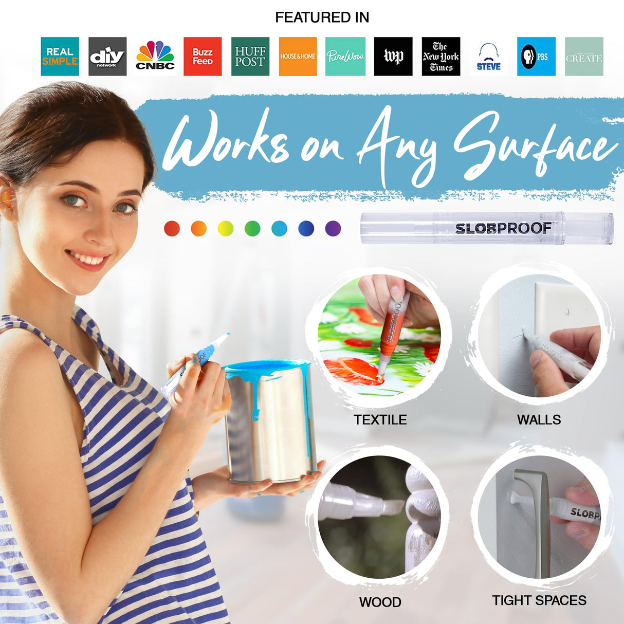 Slobproof Touch-Up Paint Pen - Refillable Paint Brush Pens - Touch-Up Paint Pens for Walls, Window, Wood - Fillable Paint Pens w/ Any Paint Types (Fill with Own Paint for a Precise Match), 2-in-1 Pack Slobproof