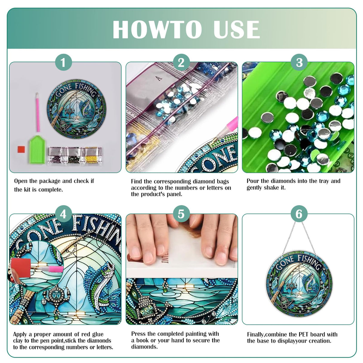 POETRYDRAW DIY Hanging Diamond Art Pendant Kit Hooked Fish, Special Crystal Diamonds Painting Ornament for Adults, 5D Diamond Art Suncatchers Double Sided Board Gem Painting Box Kit POETRYDRAW