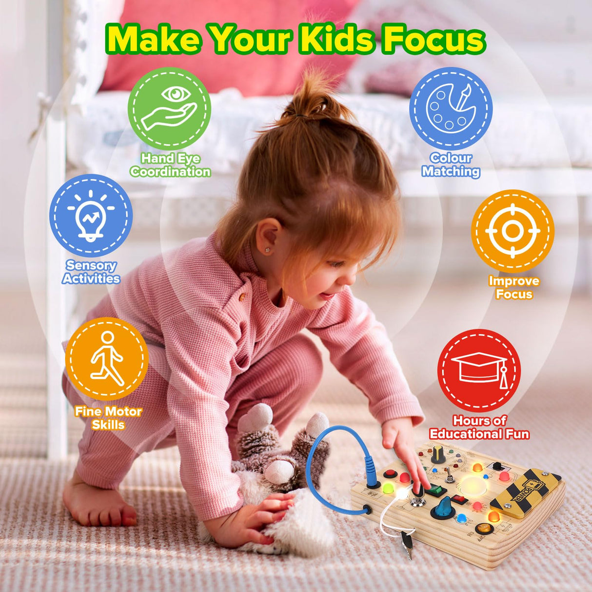 wakeInsa Montessori Busy Board,Montessori Toys for 1-3 Years Old,Baby Sensory Board,Preschool Learning Activities,Wooden Toys for Toddler,Christmas & Birthday Gift for Boys & Girls wakeInsa