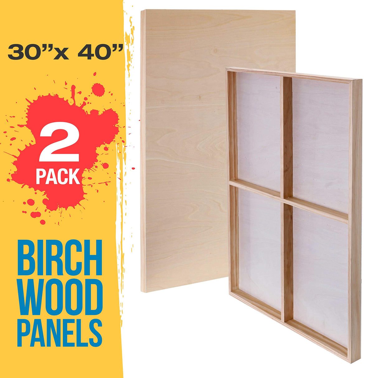 U.S. Art Supply Unfinished Cradled Wood Panels for Painting, 2 Pack of 30x40 inch - Gallery Birch Wooden Canvas Boards 1-1/2" Deep - Mixed-Media Craft, Acrylic, Oil, Encaustic, Paint Pouring U.S. Art Supply