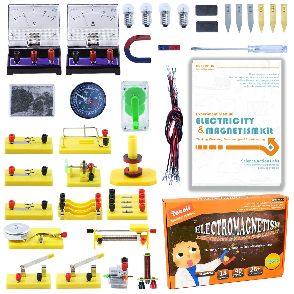 Teenii Electricity and Magnetism Kit Experiments STEM Science Kit for Kids, Electromagnetism Circuit Learning Set School Lab Physics Educational Toys, Birthday Gift for Boys Girls Age 8-16 Year Old Teenii