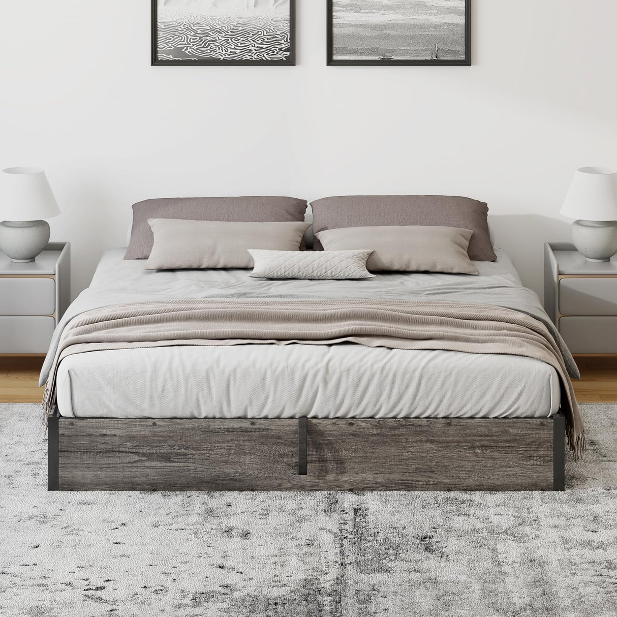 LUXOAK King Size Lift Up Storage Platform Bed Frame, Metal Bed Frame with Wooden Slats Support, No Box Spring Needed, Large Storage Space, Noise Free, Easy Assembly, Rustic Grey LUXOAK