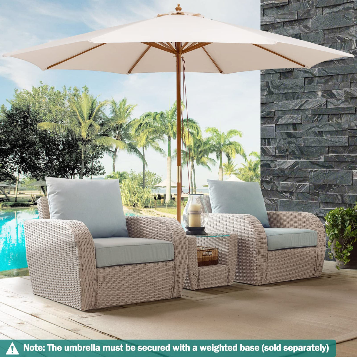 Giantex 10FT Patio Umbrella, Outdoor Table Market Umbrella with 8 Bamboo Ribs, Pulley Lift and Ventilation Hole, Outdoor Sunshade Umbrella for Poolside Backyard Beach (Beige) Giantex