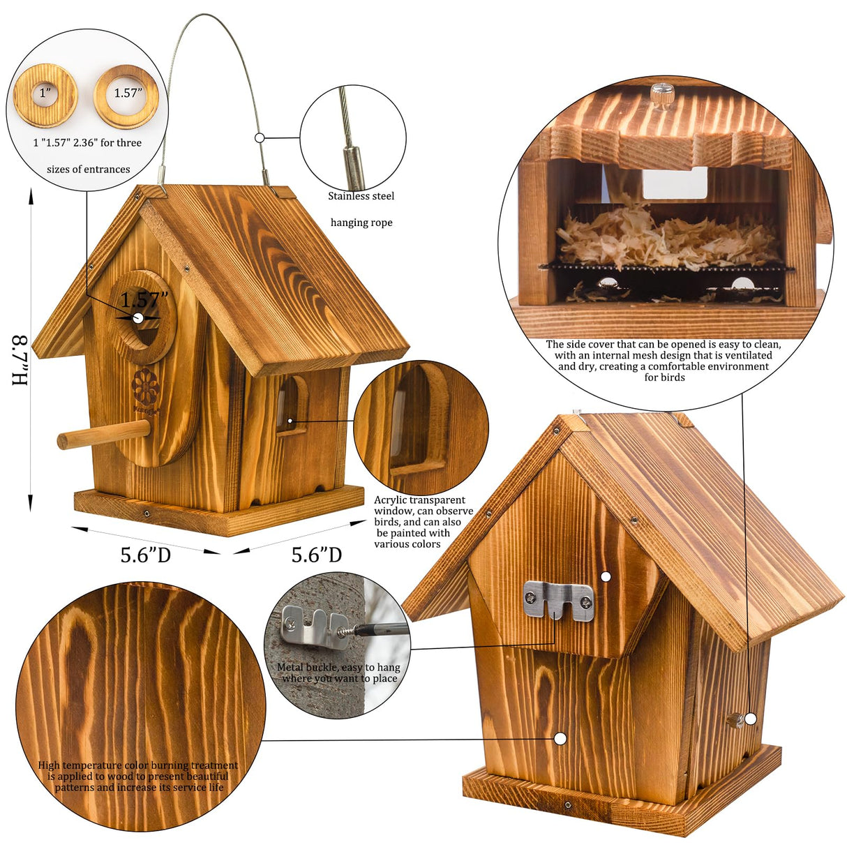 DIY Outdoor Wooden Bird House Kits with Pole&Windows - Build and Paint for Adults & Kids,Dovetail Joint Structure for Easy Installation, Carbonized for Durability, Sturdy and Easy to Clean,Paint Kit Generic