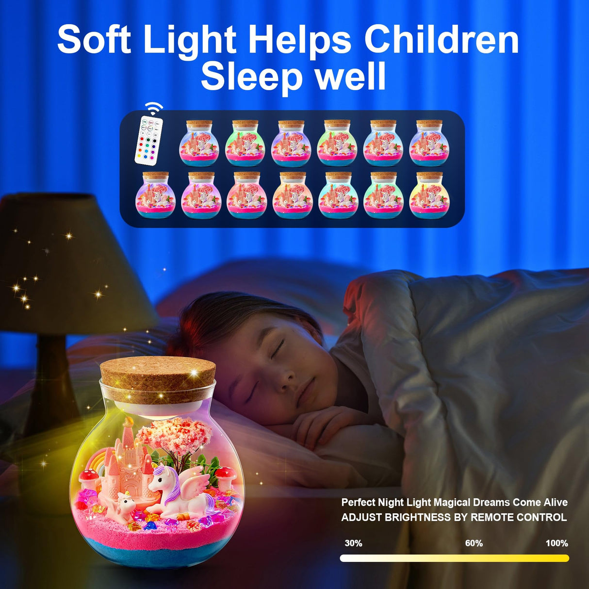 Light-Up Unicorn Terrarium Kit for Kids: LED Night Light Up & Remote Birthday Gifts for Girl Ages 4 5 6 7 8-12 Year Old Unicorn Toys for Girls Age 4-6 - Arts and Crafts Meijoy