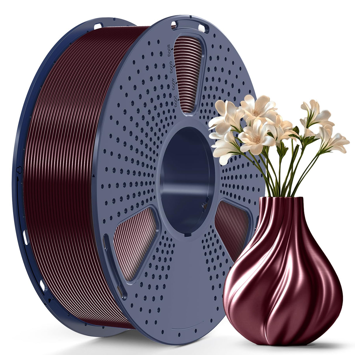 SUNLU TPU-Silk 3D Printer Filament, 98A TPU Filament 1.75mm, Glossy Silk Surface TPU Filament, Flexible TPU 3D Printing Filament, Dimensional Accuracy +/- 0.03mm, 1kg(2.2lbs) Spool, Burgundy Red SUNLU
