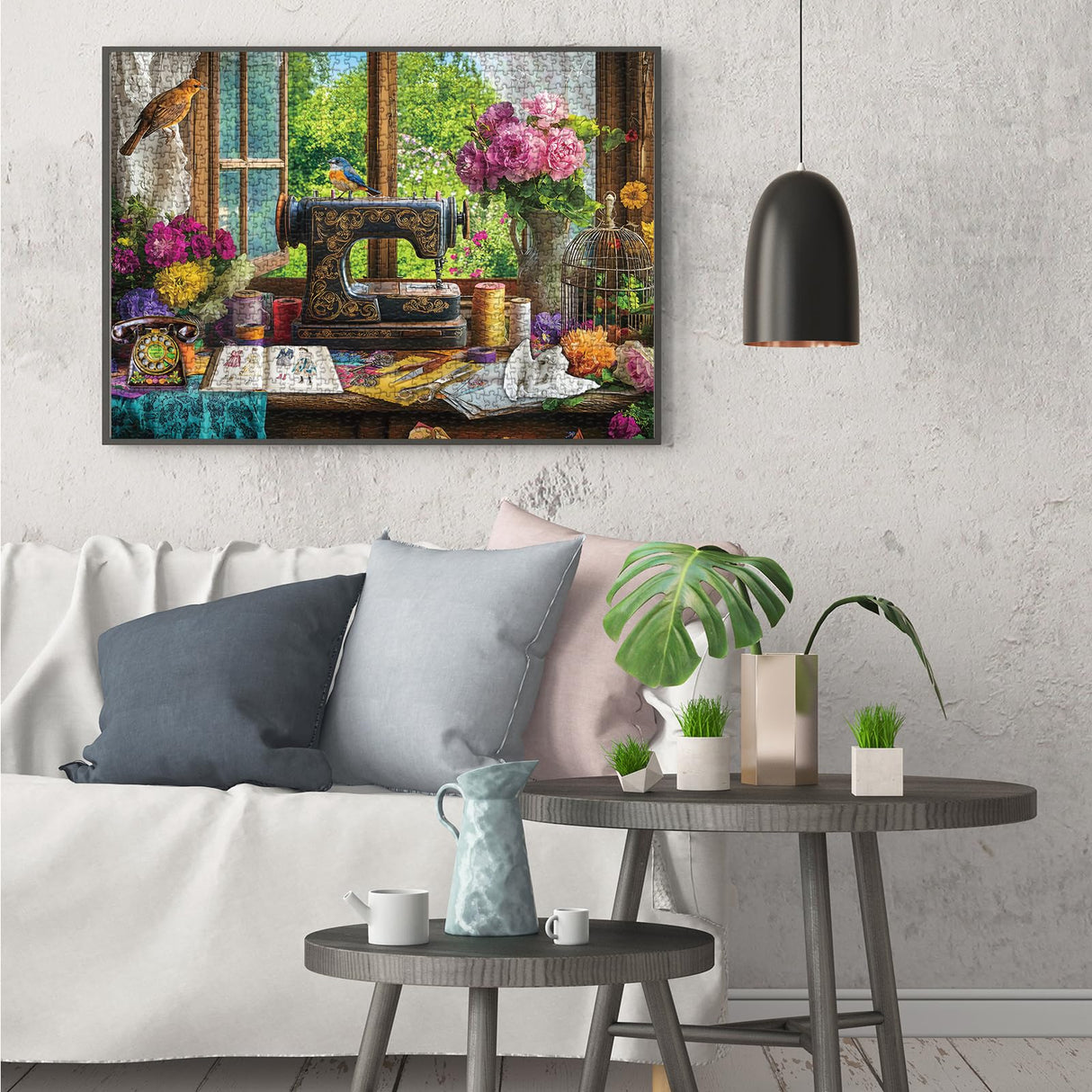 Larkipuzz Spring Stitch Vintage Sewing Machine Puzzles for Adults 1000 Pieces, Bird Vase Jigsaw Puzzles, Hard Difficult Funny Challenging Book Flower Puzzle Larkipuzz