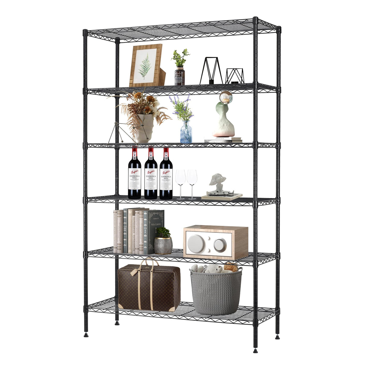 BestOffice | 6-Tier Wire Storage Shelves | 42x16x72 | Black | with Adjustable Racks | Heavy-Duty Metal Shelf, Holds Upto 1500 lbs | No-Tool Assembly | Ideal for Home & Garage Shelving BestOffice