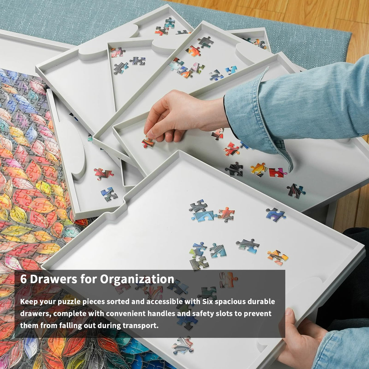 ALL4JIG 1500 Pieces Rotating Plastic Puzzle Board with 6 Sliding Drawers and Protective Cover, 360° Lazy Susan Design, 34.25"x26.38" Portable Spinning Puzzle Table for Adults, Ideal Gift for Mum ALL4JIG