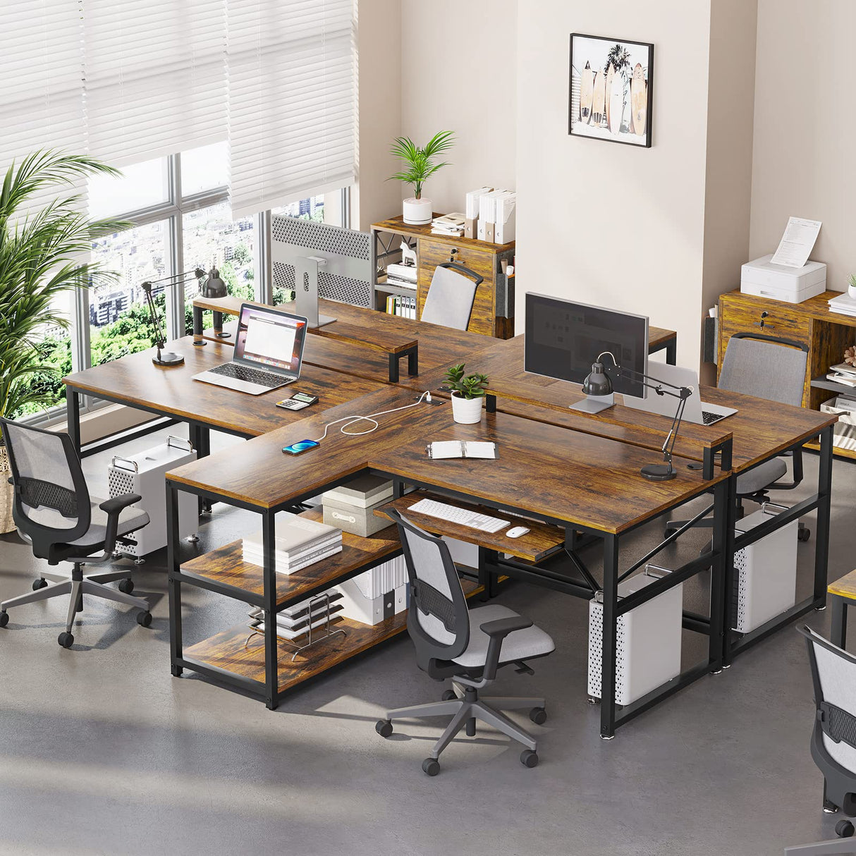 SEDETA 94.5" Office Computer Desk, 2 Person Gaming Desk with Storage, LED Lights, Keyboard Tray, Power Strip with USB & Monitor Stand, Long Two Person Desk for Home Office, Black SEDETA