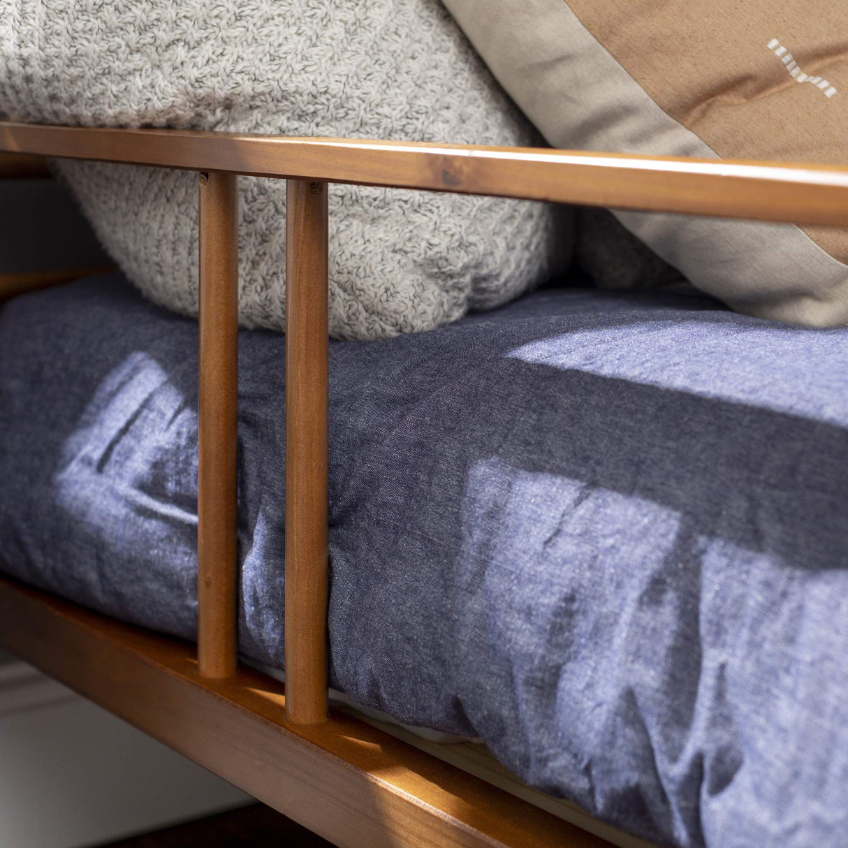 Mid-Century Modern Caramel Wood Spindle Daybed Frame with Headboard and Footboard - Twin Size Walker Edison