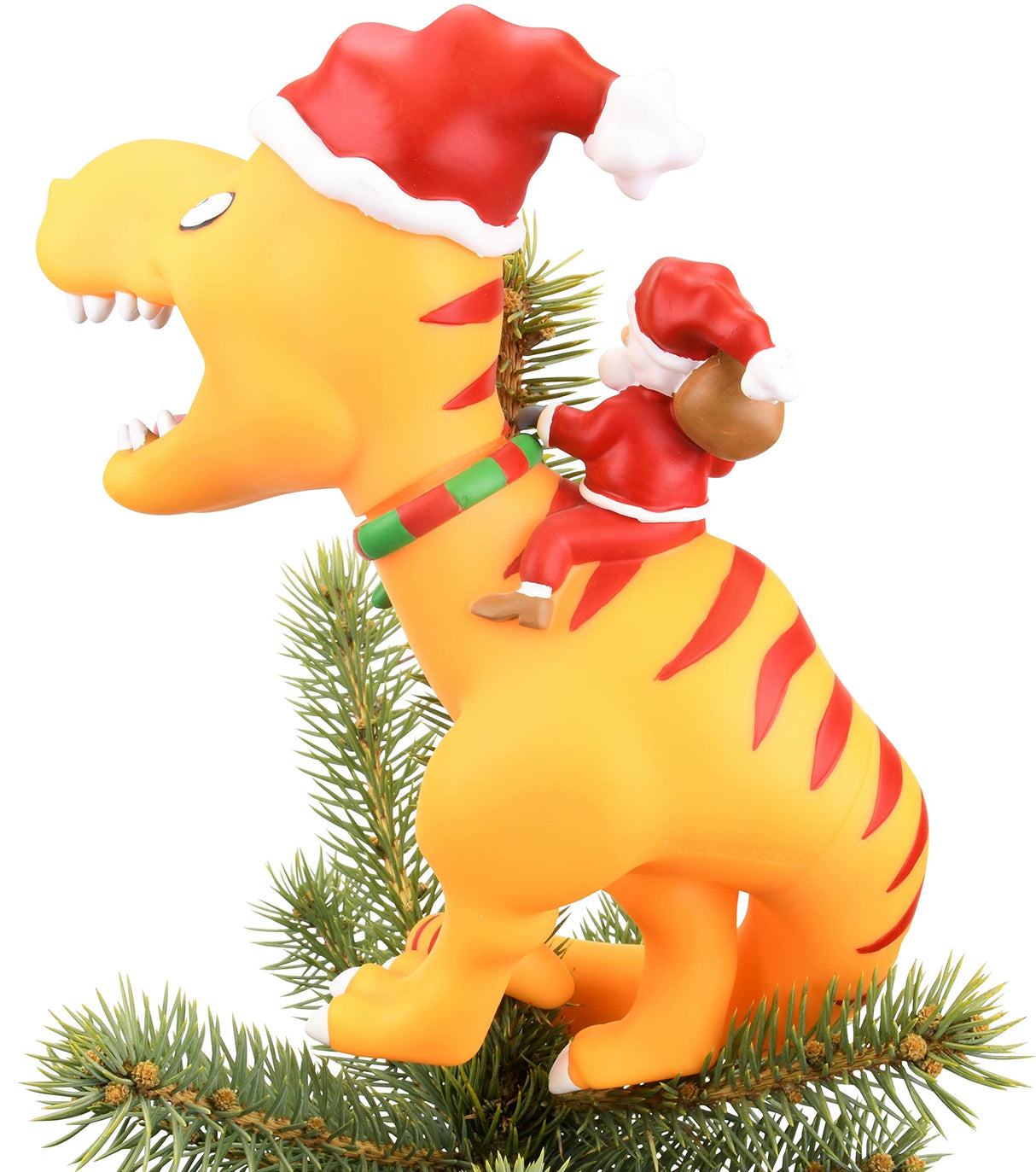 Tree Buddees Santa Riding a T-Rex Funny Christmas Tree Topper - Large 10" Tree Buddees