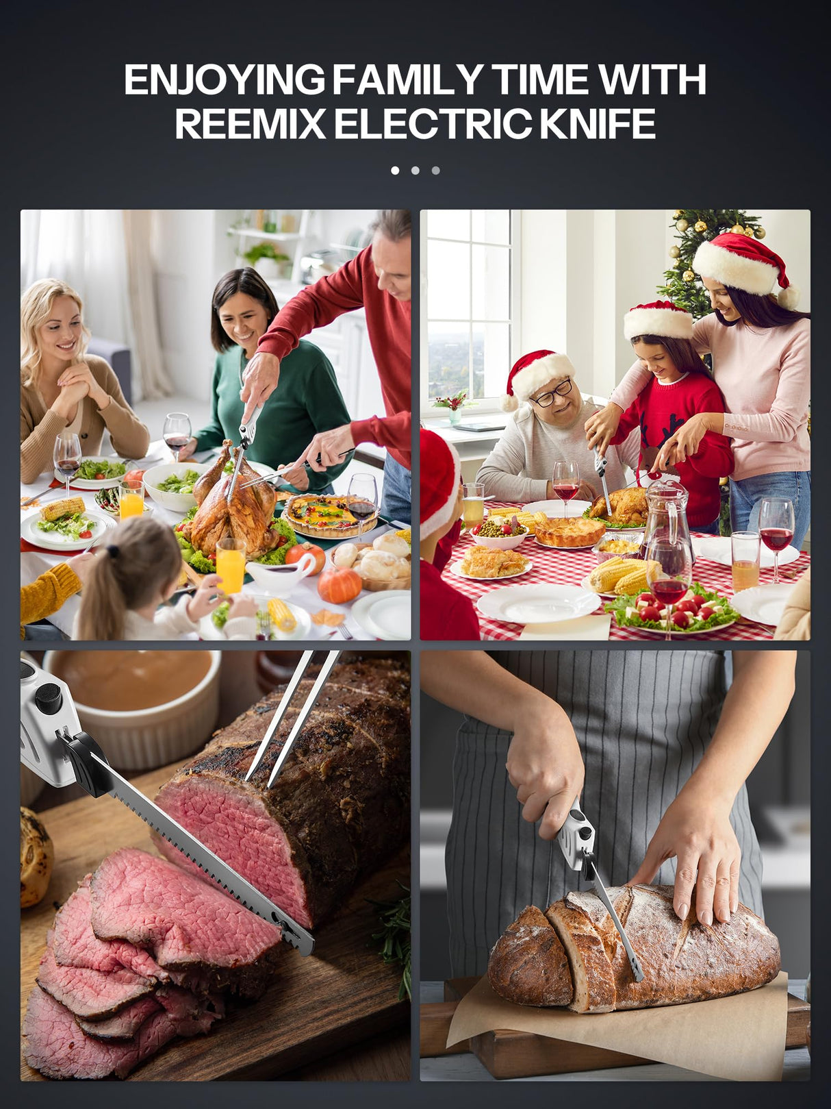 Reemix Electric Knife, Z3042 Electric Knife Set for Carving Meats, Poultry, Bread, Crafting Foam & More, 2 Blades for Meats & Bread, Fork Included (White) Reemix