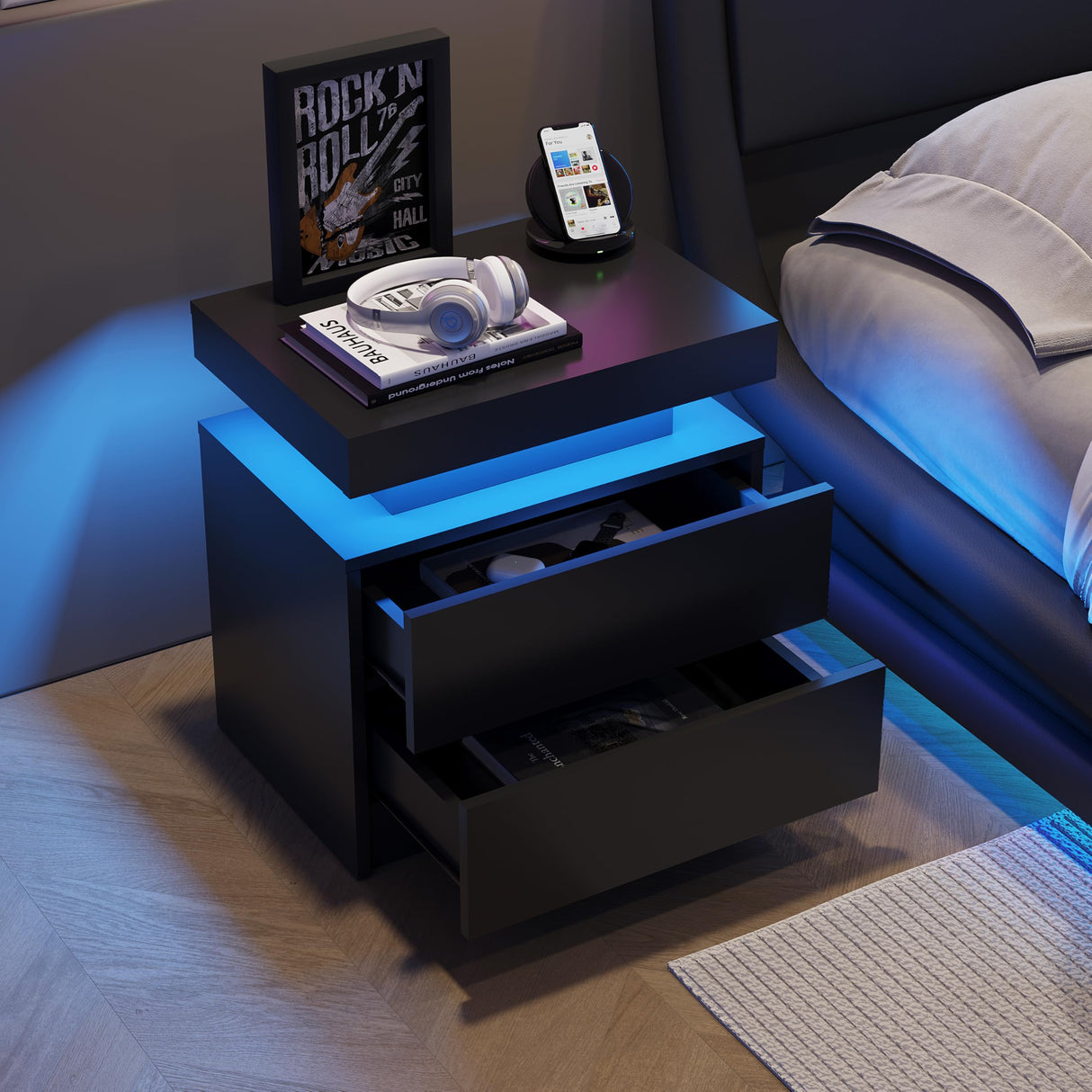 DobleCliCli LED Nightstand with 2 Drawers Modern Night Stand with LED Lights Night Stands for Living Room,Bedroom DobleCliCli