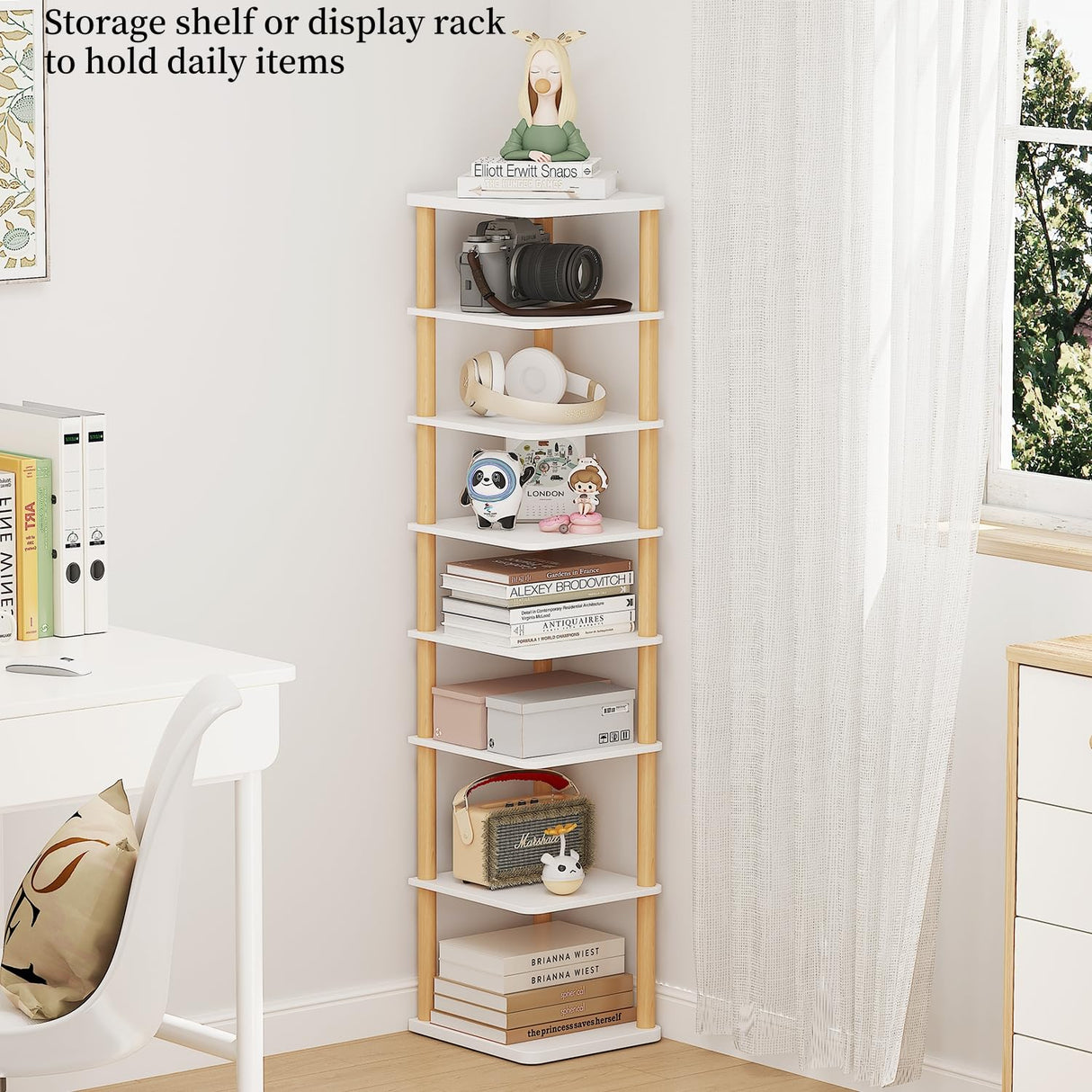 LUCKNOCK Vertical Shoe Rack, 8-Tier Tall Narrow Shoe Organizer for Entryway, Closet, Dorm & Small Spaces, Freestanding White Wooden Shoe Shelf Tower for Boots, Sneakers, Heels. LUCKNOCK