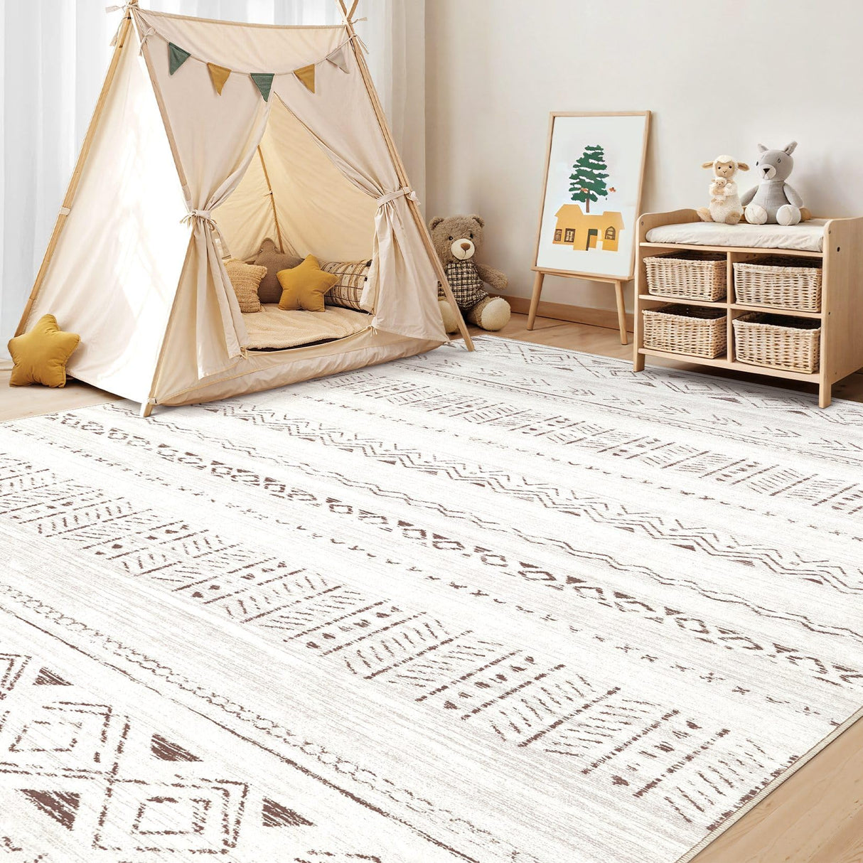 cotiled Area Rugs for Living Room Washable Living Room Rug Soft Neutral Indoor Floor Carpet Non-Slip Stain Resistant Modern Boho Rugs for Bedroom Dining Room Kids Room Nursery Office Home Brown cotiled