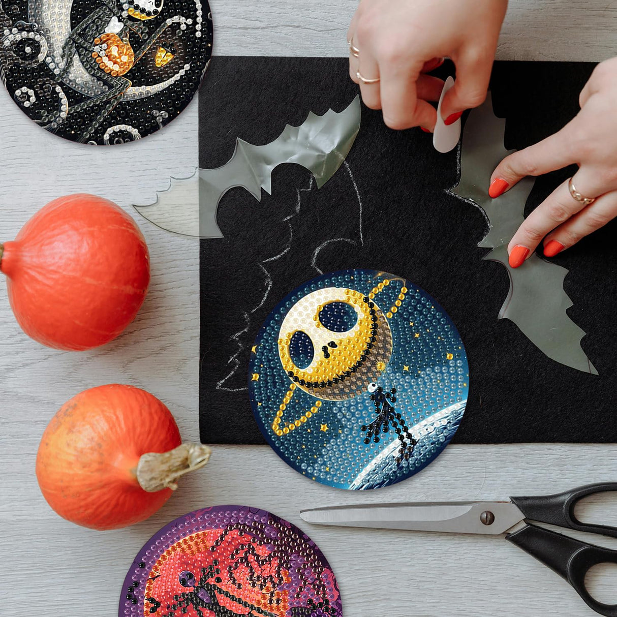 8 Pcs Halloween Diamond Painting Coasters Kits for Adults Beginners, DIY Horror Skull Diamond Art Coasters with Holder, Full Drill Rhinestone Painting Coaster Kits for Supplies Gifts 4X4 Inch. MBNTJHT