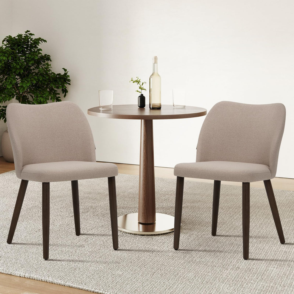 COLAMY Upholstered Dining Chairs Set of 4, Fabric Dining Room Kitchen Chairs with Padded Seat and Wood Legs for Restaurant/Cafe, Camel COLAMY