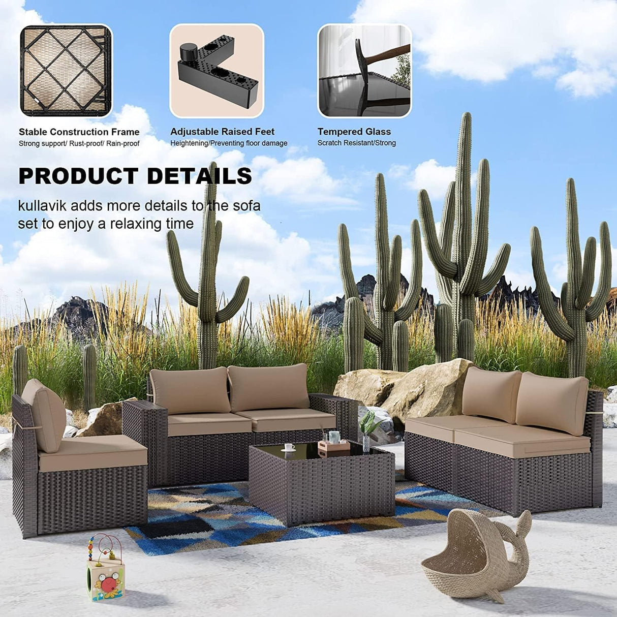 Kullavik 12 Pieces Outdoor Patio Furniture Set PE Wicker Rattan Sectional Sofa Patio Conversation Sets,Sand Kullavik