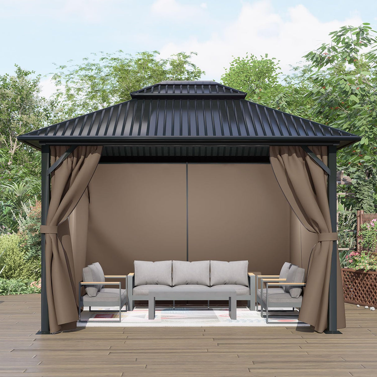 COWVIE Gazebo Curtain Replacement Universal 4-Panel Sidewalls 10' x 13', Patio Gazebo Privacy Curtains with Double Zipper, Replacement for Patio, Outdoor Canopy, Garden and Backyard (Curtain Only) COWVIE