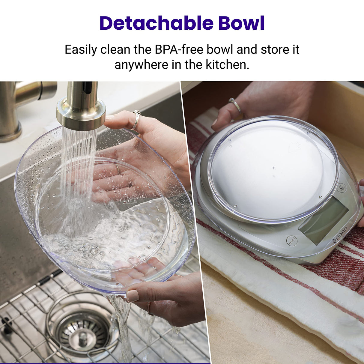 Etekcity 0.1g Food Kitchen Scale, Bowl, Digital Grams and Ounces for Weight Loss, Dieting, Baking, Cooking, and Meal Prep, 11lb/5kg, Stainless Steel Silver Etekcity