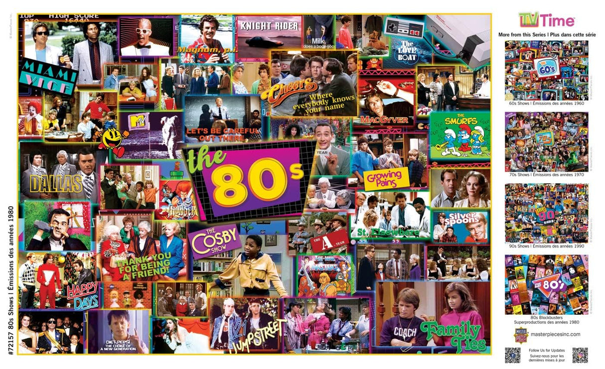 MasterPieces - 1000 Piece Jigsaw Puzzle, Nostalgic 80’s TV Shows Collage, Retro Entertainment Fun for Adults, Family, Kids, Non-Glare Finish, 19.25" x 26.75" Masterpieces