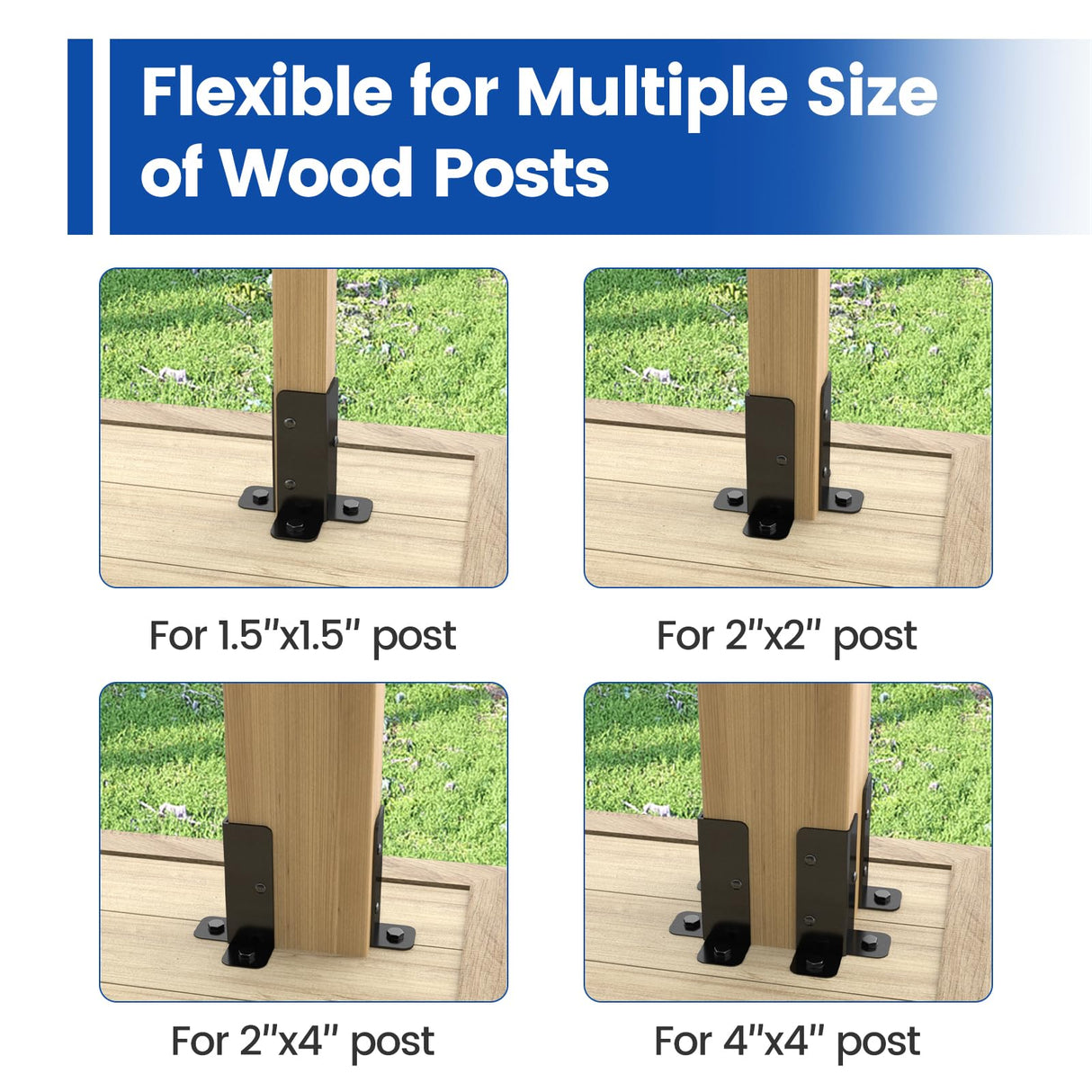 Muzata 4Pack Adjustable Post Base Brackets Deck Post Anchor Fit 1.5x1.5,2x2,2x4,4x4 Post Heavy Duty Wood Fence Pergola Post Base Support Black Half Column for Deck Railing Mailbox WT32 Muzata