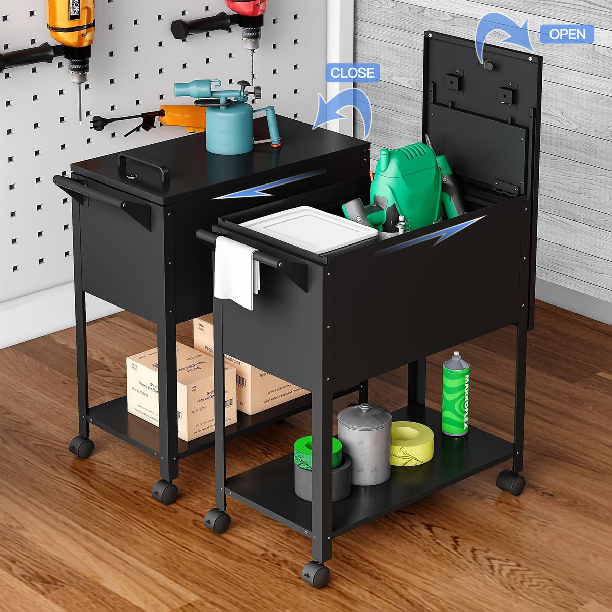 Yizosh Metal Rolling File Storage Cart with Wheels, Mobile File Cabinet with Lock, Filing Cabinet Organizer for Legal/A4 (Black) Yizosh