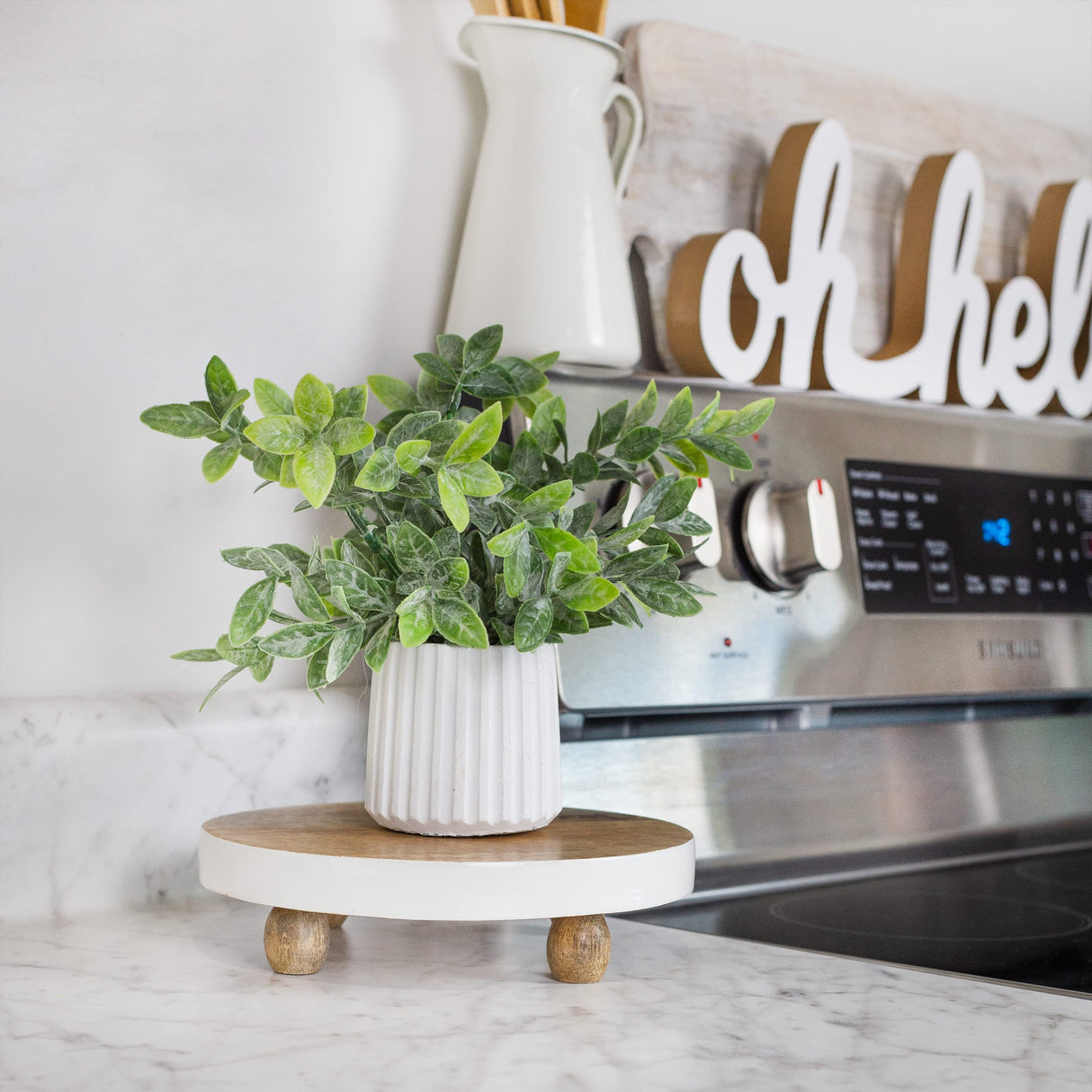 AuldHome Farmhouse Round Wooden Risers (Set of 2, White Trim), Rustic Decorative Risers for Display with Natural Mango Wood and Enamel Trim AuldHome Design