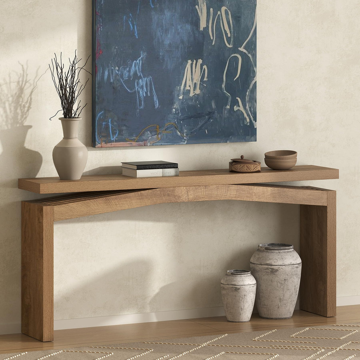 Epecoya 63-Inch Wood Console Table for Entryway Living Thin, Long Wooden Rectangular Sofa Tables Behind Couch, Large Farmhouse Foyer Hallway Table for Home, Living Room, Apartment, Natural Brown Epecoya