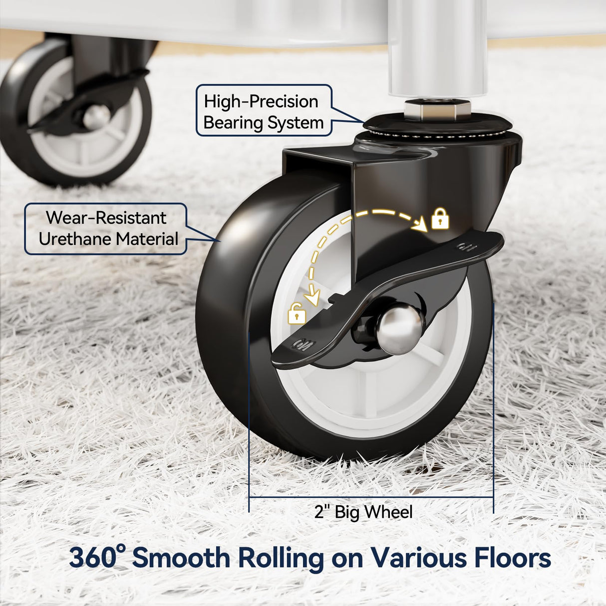YASONIC Metal 3 Tier Rolling Cart - Heavy Duty Utility Cart with Lockable Wheels, Hanging Cups, Hooks, Mesh Rolling Storage Cart Craft Cart Organizer, Lightweight and Sturdy, White YASONIC