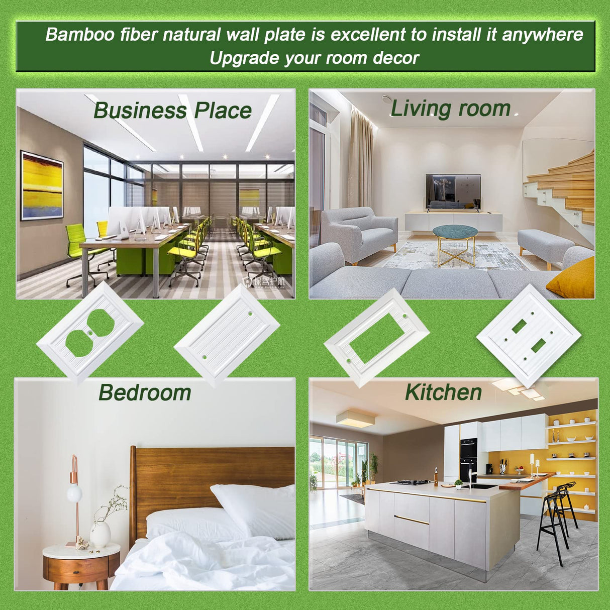 Pure White Classic Beadboard Wall Plates,Light Switch Covers,Electrical Outlet Covers, Switch Plates of Various Combination, Nature Bamboo Fiber Wall plate(2 Gang Toggle/Duplex 2 Pack) Funkiim