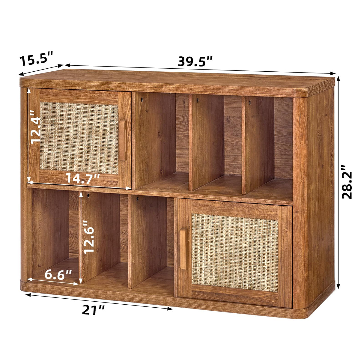 LEYAOYAO Large Record Player Stand with Vinyl Storage Up to 450 Albums, Wood Rattan Boho Record Storage Accent Cabinet, Modern Stereo Media Cabinets, Wide Turntable Stand for Living Room, Tea Brown LEYAOYAO