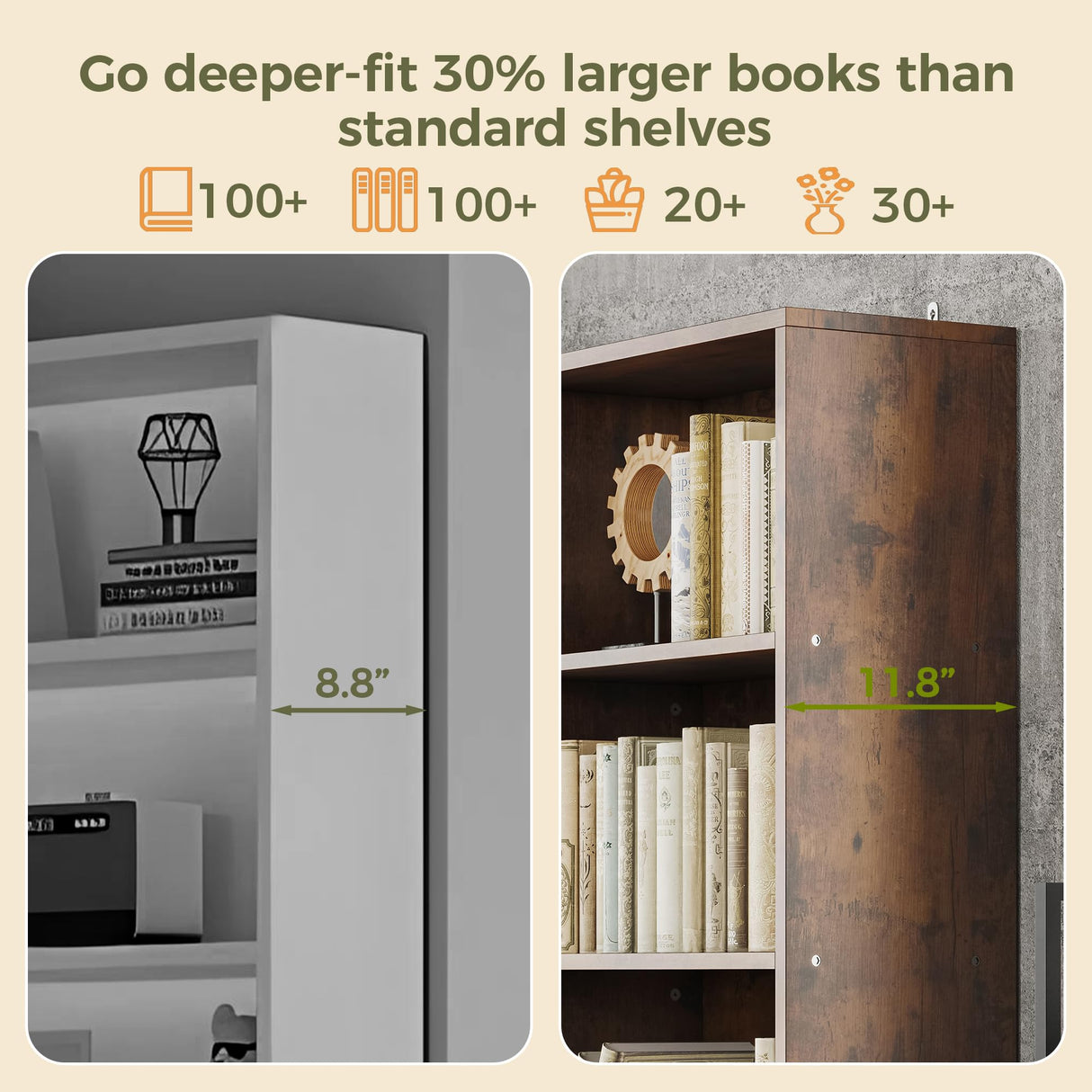 IRONCK 78.7" Bookcase with 4 Drawers and 4 Doors, 6 Tier Large Bookshelf with Storage, Floor Standing Display Storage Shelves, Tall Storage Cabinet for Living Room (Rustic Brown) IRONCK