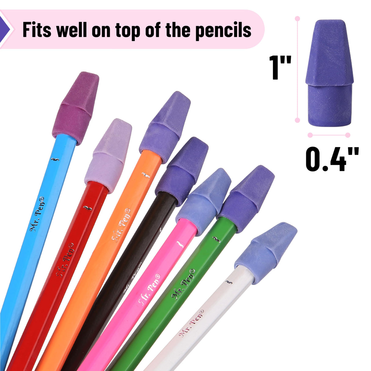 Mr. Pen- Pencil Top Erasers, 120 Pack, 6 Different Purple Shade Colors, Latex-Free & No Smudge Pencil Eraser Tops, Back to School Supplies Mr. Pen