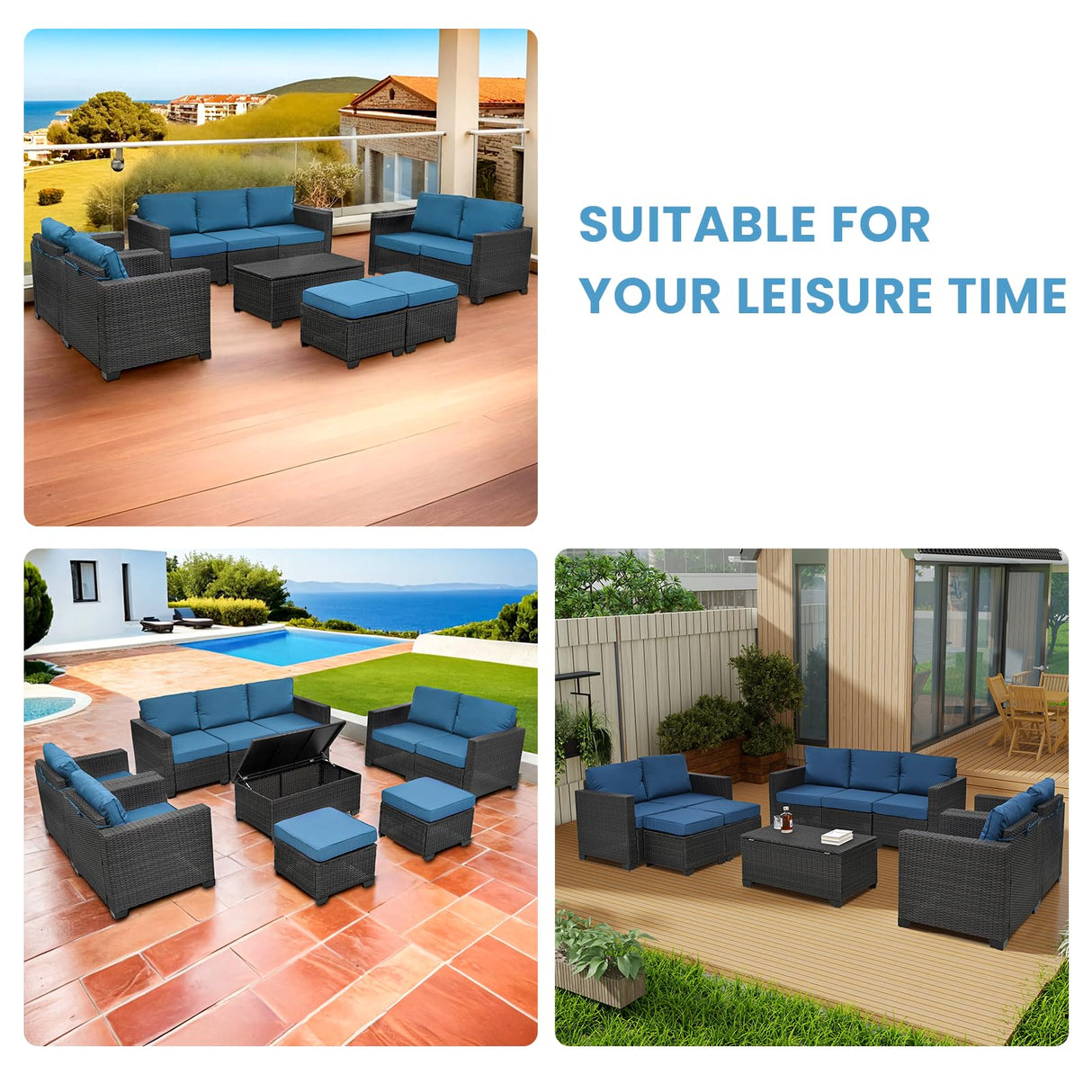 HiDSLiving 10 Pieces Patio Furniture Sets Outdoor,Manual Weaving Wicker Rattan Sectional Sofa Patio Conversation Sets with Cushions & Coffee Table with Hidden Storage for Outside, Balcony, Porch HiDSLiving