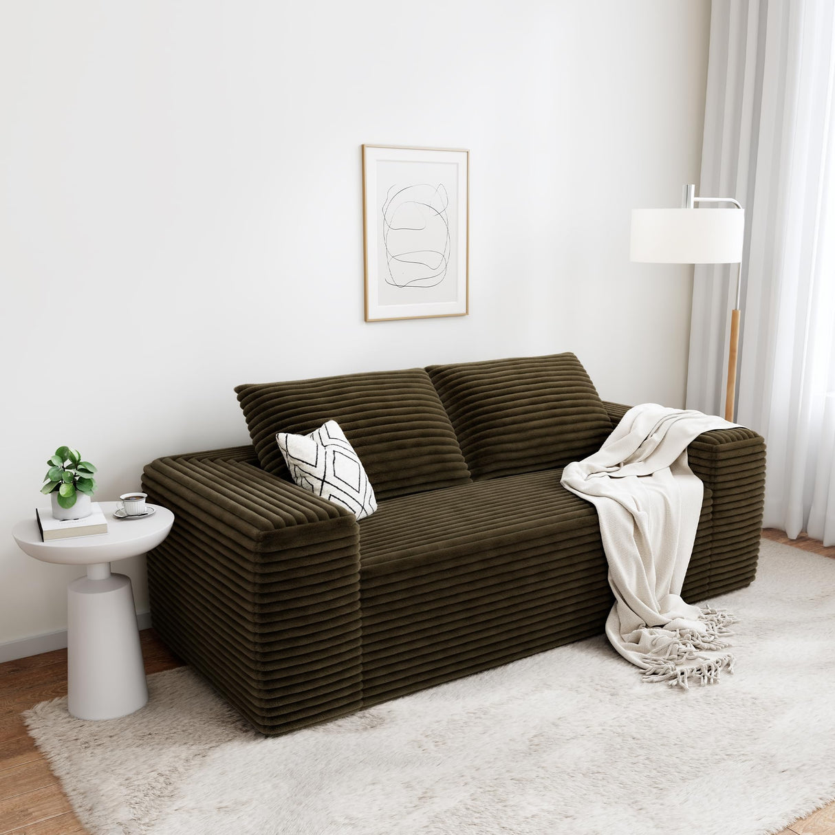 LIKIMIO 71" Loveseat Sofa in a Box - Plush Corduroy Deep Seat Couch, No Assembly Required, Space-Saving Design for Compact Living Room, Apartment, Home Office, Brown LIKIMIO