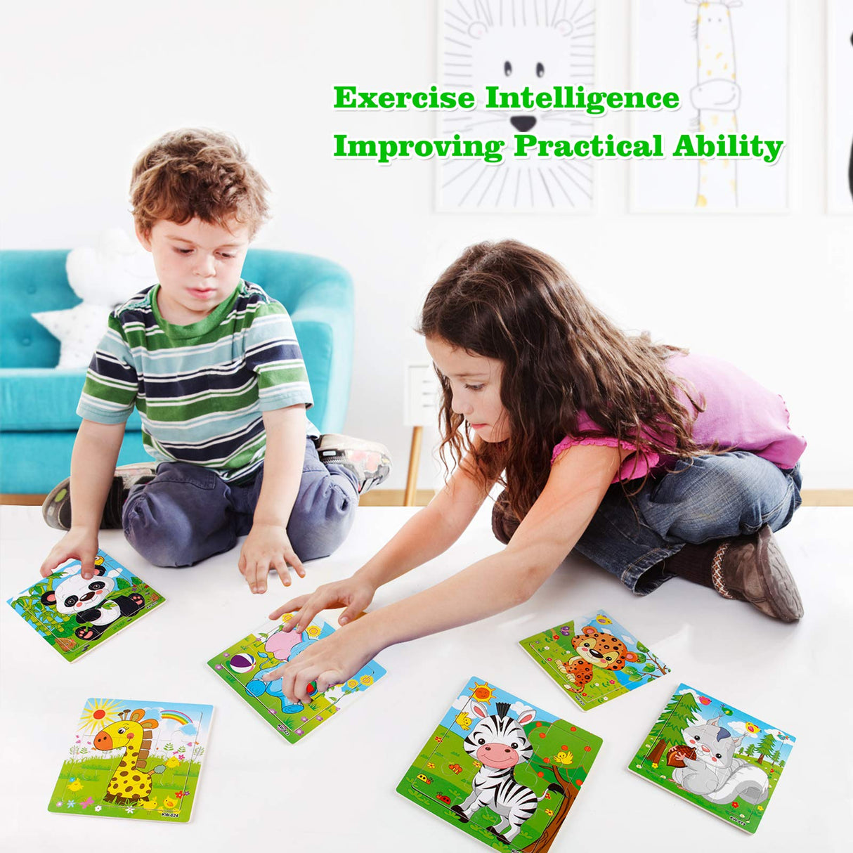 NASHRIO Wooden Puzzles for Toddlers 2-5 Years Old(Set of 6), 9 Pieces Preschool Educational and Learning Animal Jigsaw Puzzle Toy Gift Set for Boys and Girls NASHRIO