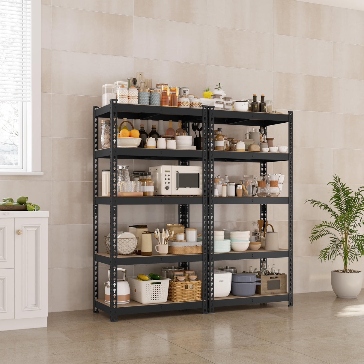 Yaheetech 2Pack Standing Shelf Units 5 Tier Adjustable Garage Shelves Metal Utility Rack Heavy Duty Industrial Shelving, 27.5" W x 12" D x 60" H - Black Yaheetech