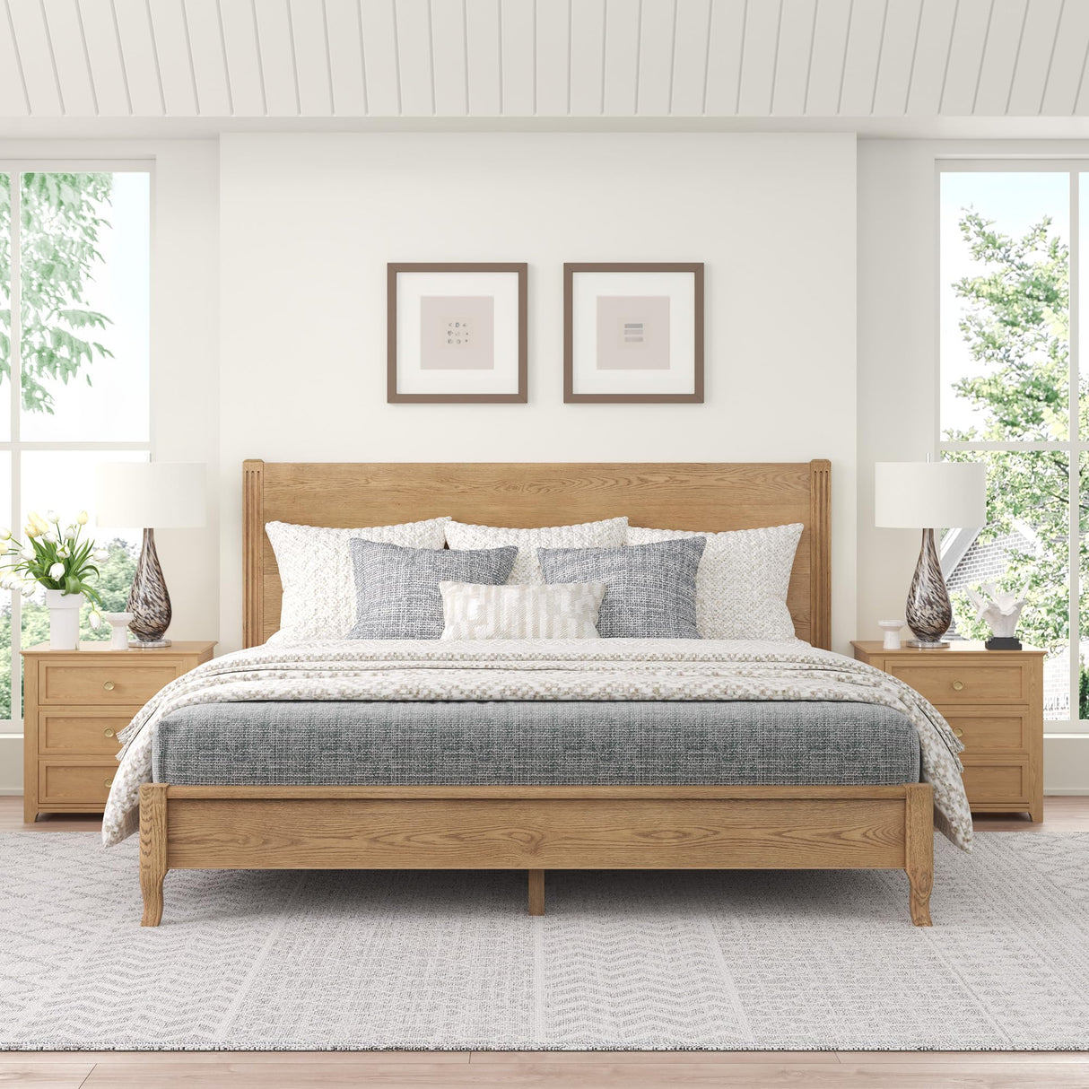 Cozyman Solid Oak King Platform Bed Frame with Headboard – No Box Spring Needed, 800lb Capacity, Easy Assembly, Dark Oak Finish Cozyman