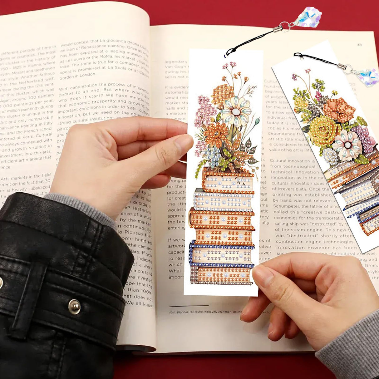 4 Pack Book and Flower Diamond Painting Bookmark Kits, Special Shaped Diamond Art Bookmarks with Pendant, DIY Handmade Crafts Home Office Supplies Reading Bookmark, Perfect Gift for Book Lovers Focart