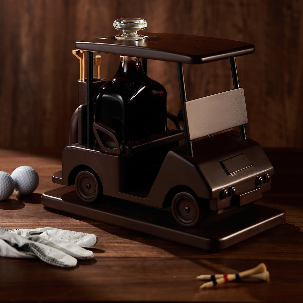 Golf Decanter Whiskey Decanter - The Wine Savant - Brown Mahogany Wood Golf Gifts for Both Men & Women, Golf Accessories, Golfer Gifts, Based on A Replica Golf Cart (600ml Decanter) The Wine Savant