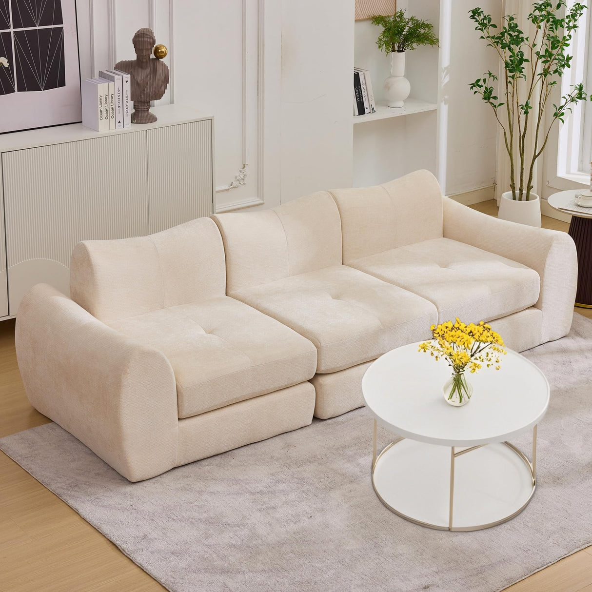 MAXMAXX 102" Cloud Sofa, 4-in-1 Folding Sofa Bed, Floor-Standing Boneless Couch, Futon Sofa Bed for Living Room, Bedroom and Entertainment Room (Beige) MAXMXX